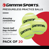 GAMMA Sports Pressureless Tennis-Balls with Mesh Tennis-Ball Bag 20 Pack