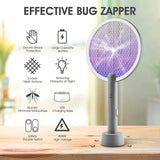 Electric Fly Swatter Racket 1 Pack, Mosiller 2 in 1 Bug Zapper with USB Rechargeable Base, 4000 Volt Indoor Outdoor Mosquito Killer with 3-Layer Safety Mesh for Pest Insect Control & Flying Trap