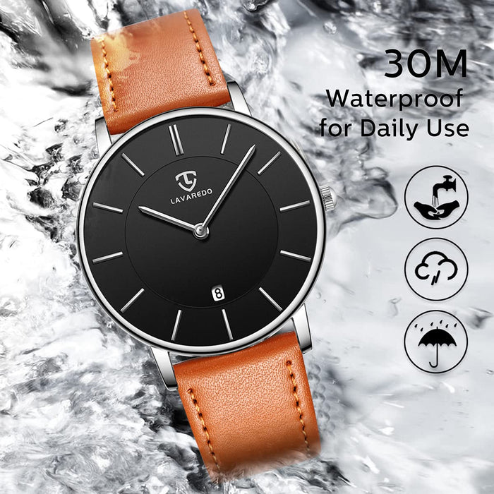 BEN NEVIS Watch, Mens Watch,Minimalist Fashion Simple Wrist Watch Analog Date with Leather Strap Orange Blue