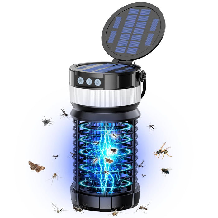 Solar Bug Zapper Outdoor Waterproof Fly Traps for Indoors Mosquito Zapper gnat Killer Indoor wasp Trap (black-4800V)