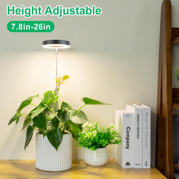 LORDEM Plant Grow Light, Full Spectrum LED Plant Light for Indoor Plants, Growing Lamp with Auto On/Off Timer 4/8/12H, 4 Dimmable Brightness, Ideal for Small Plants, Black