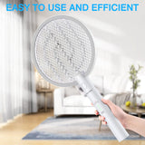 PALONE Electric Fly Swatter 3000V Bug Zapper Racket 2 in 1 Fly Swatter with 1200mAh Battery Rechargeable Mosquito Killer Lamp with 3 Layers Safety Mesh for Indoor and Outdoor (2 Pack)