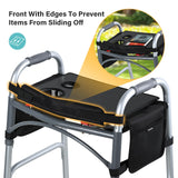 HOOMTREE Walker Tray for Folding Walker, Mobility Table Trays for Walkers for Seniors with Cup Holder,Walker Trays for Rolling Folding Walker,Walker Accessories for Elderly (Black with Pockets)