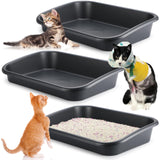 Uiifan 3 Pcs Low Entry Senior Cat Litter Box Large Size Pet Litter Box Low Entry Open Top Cat Litter Box for Senior Kitten Frail Handicap Disabled Older Elderly Cats, Easy to Clean (Dark Gray)