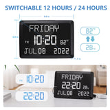 Raynic Digital Clock, 11.5" Large Display Digital Wall Clock,Adjustable Brightness Calendar Clock with Day and Date, Indoor Temperature, Snooze,12/24H, DST for Home, Office, Elderly