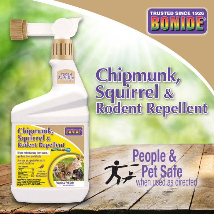 Bonide Chipmunk, Squirrel & Rodent Repellent, 32 oz Ready-to-Spray for Outdoor Use, Deter from Lawn & Garden