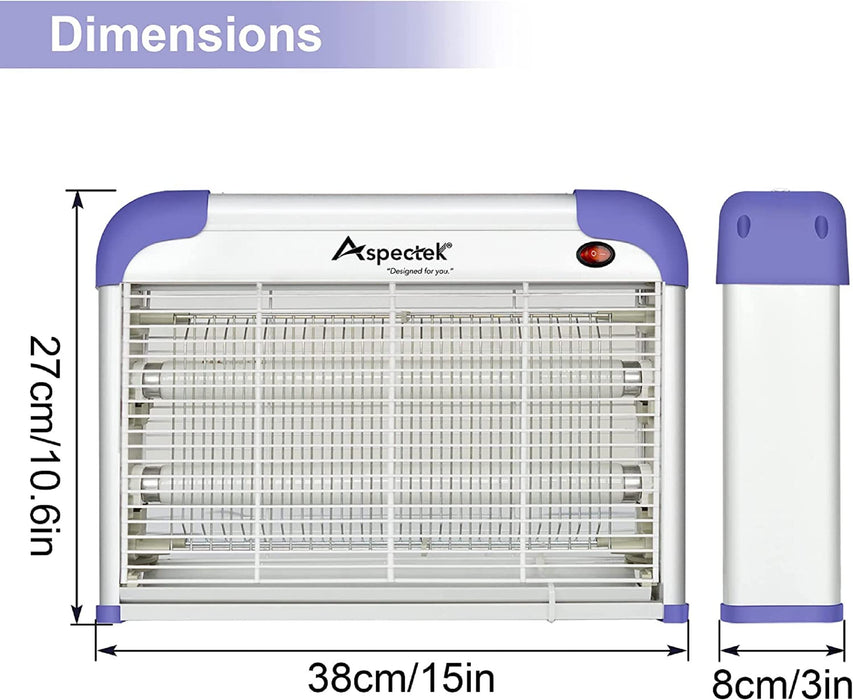 ASPECTEK 20W Indoor Bug Zapper, Powerful UV Bugs Lamp Attract Insects and 2800V Grid Kills Flying Insects, Includes 2 Replacement Bug Lights