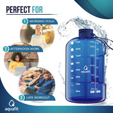 AQUAFIT Half Gallon Water Bottle with Straw & Chug Lid - 64 oz Water Bottle with Time Marker and Handle - BPA-Free Water Jug, Large Water Bottles 64 oz, Hydration Packs (Blue)