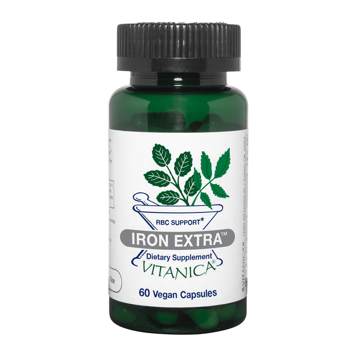 Vitanica Iron Extra, Iron Supplement Enhanced Absorption with Vitamin C 500mg, Methylfolate 400mcg, B12 Vitamin 500mcg, Calcium, Yellow Dock, Dandelion Root & Nettle Leaf Extract, Vegan, 60 Capsules