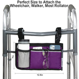 HSGEZUOQI Wheelchair Side Bag, Armrest Storage Pouch with Cup Holder and Reflective Strip for Most Wheelchairs, Walkers or Rollators (Purple)