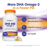 OmegaVia DHA 600 mg - Ultra Pure Omega-3 DHA Supplements for Brain & Eyes, Pregnancy & Prenatal DHA Vitamins for Women, Burpless Fish Oil Omega 3 Supplement, IFOS 5-Star Certified - 120 Softgels