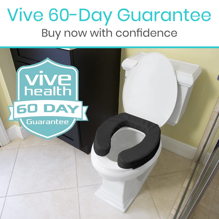 Vive Toilet Seat Cushion (Soft Cushioned Foam) - Easy Clean Soft Padded Bathroom Attachment - Elongated, Standard Seats - Comfort and Support Donut for Handicap, Adults (2" Cushioned Foam, Black)