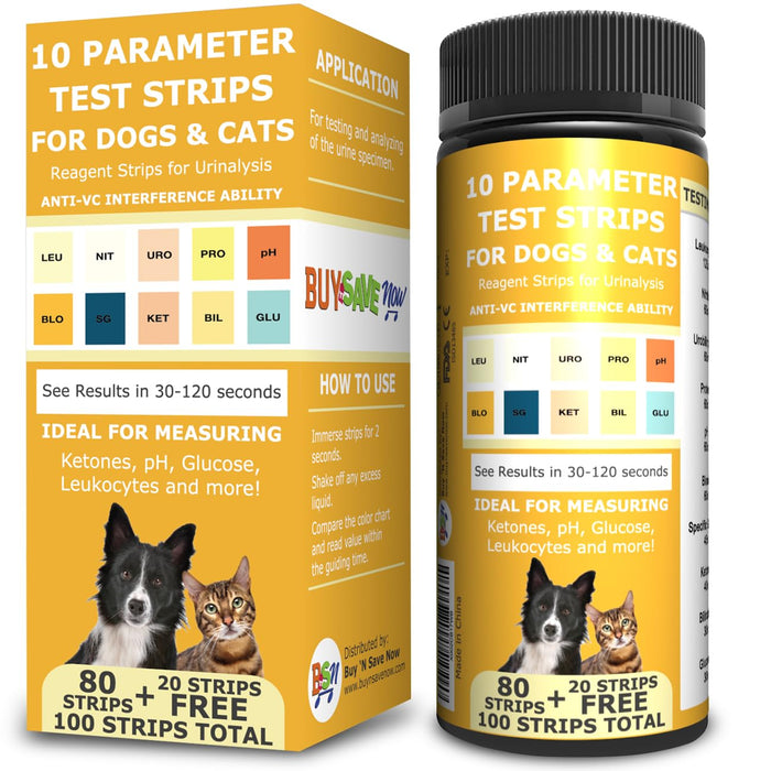 Pet Test Strips for Dogs, Cats, and Other Animal Pets. Accurate Urine Monitoring and Testing Kit That Helps Veterinarian Tests for Blood, Glucose, pH, Specific Gravity, UTI, Liver and Kidney Health.