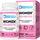 300 Billion CFUs Probiotics for Women,12 Strains Probiotics with Prebiotic Cranberry, Probiotic for Women’s Digestive Immune, Vaginal & Urinary Health, Gut & Bloating Health, Shelf Stable, 60 Capsules