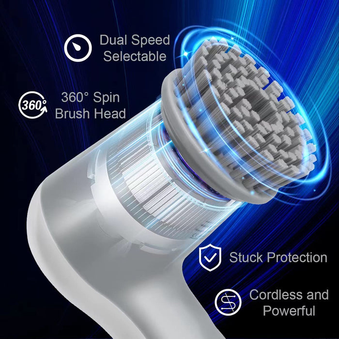 Electric Spin Scrubber, Power Scrubber Cordless Electric Shower Scrubber for Cleaning with LED Display, for Bathroom, Tub, Kitchen Stove, Tile Grout with 4 Brush Heads (Gray)