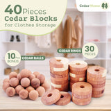 Cedar Hyde Cedar Blocks for Clothes Storage | Cedar Balls & Cedar Rings | Closet Deodorizer | Clothes Protection & Mustiness Prevention | 40 Pieces, 30 Cedar Rings & Bonus 10 Cedar Balls, U.S.A Seller