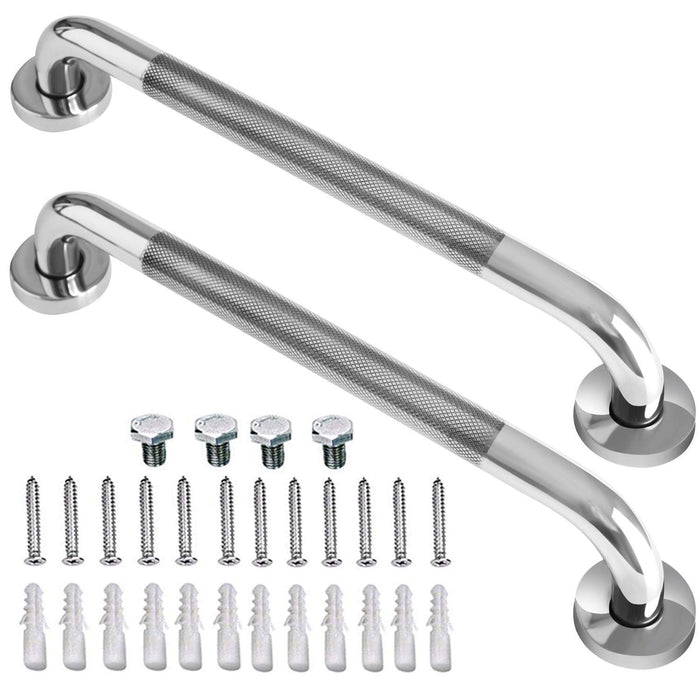 2 Pack 16 Inch Anti Slip Shower Grab Bar Handle, ZUEXT Chrome Stainless Steel Bathroom Grab Bar, Knurled Bathroom Balance Bar,Safety Hand Rail Support,Handicap Elderly Injury Senior Assist Bath Handle