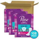 Poise Ultra Thin Incontinence Pads & Postpartum Incontinence Pads, 5 Drop Maximum Absorbency, Long Length, 108 Count (3 Packs of 36), Packaging May Vary