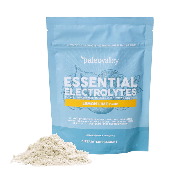 Paleovalley Essential Electrolytes Powder - Full Spectrum Lemon Lime Electrolyte Powder for Hydration, Energy and Muscle Recovery - No Sugar Added - 28 Servings