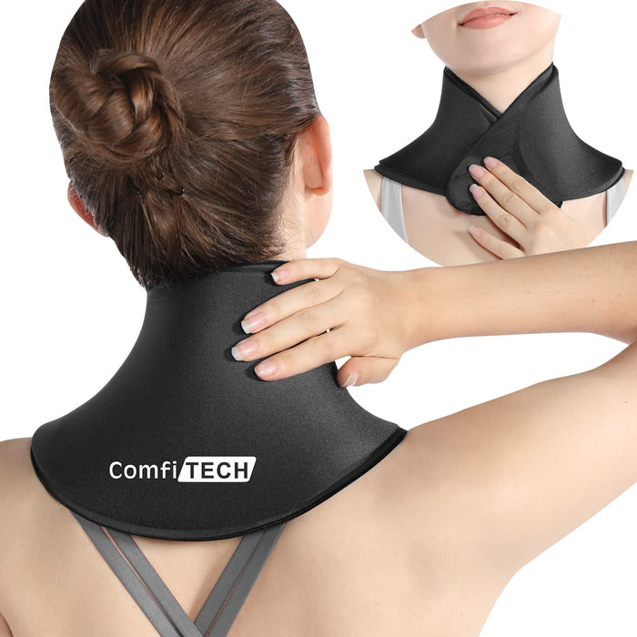 ComfiTECH Gel Ice Pack Wrap for Neck and Cervical Pain Relief - Reusable Cold Compress for Sports Injuries, Swelling, Office Pressure and Surgery Recovery (Black)