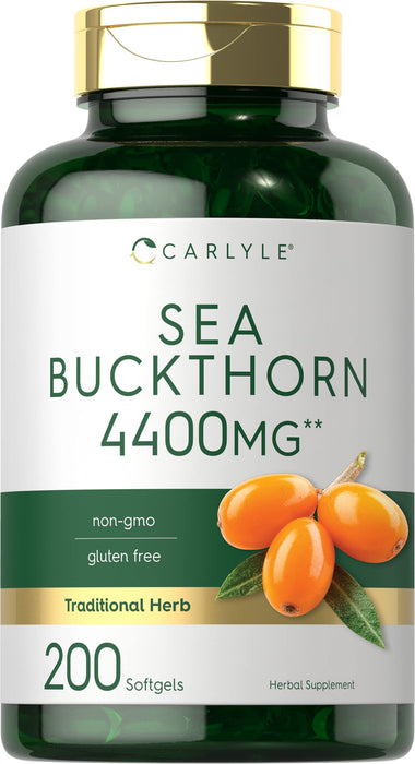 Sea Buckthorn Oil Capsules 4400mg | 200 Softgels | Non-GMO, Gluten Free | Sea Buckthorn Berry Oil Supplement | by Carlyle