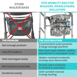 Vive Rollator Bag - Universal Travel Tote for Carrying Accessories on Wheelchair, Rolling Walkers, Transport Chairs, Mobility Scooters - Lightweight Handicap Medical Mobility Aid - for Women, Seniors