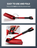 AstroAI 39" Folding Snow Shovel for Car, Extendable Snow Shovel with Thickened Aluminum Handle and Reinforced Iron Hinge, Portable and Multifunctional for Cars, Snowmobiles, Camping and Mud, Red