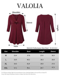 VALOLIA Womens Tops Dressy Casual, Ladies Shirts and Blouses Work Shirt V Neck 3/4 Length Sleeve Womens Tops Elegant Tunic Blouses for Leggings Clothing for Elderly Women Dark Red X-Large