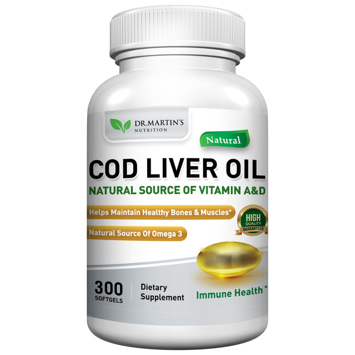 COD Liver Oil | 300 Softgels | Natural Source of Omega 3 Fatty Acids | Triple Strength | Best Immune Health, Healthy Bones & Muscles Dietary Supplement |