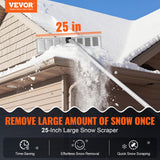 VEVOR Snow Roof Rake, 25" Blade Snow Removal Tool, 21ft Reach Aluminium Roof Shovel, Roll Wheels for Roof Protection, Anti-Slip Handle Grip, Easy to Setup & Use for House Roof, Car Snow, Wet Leaves