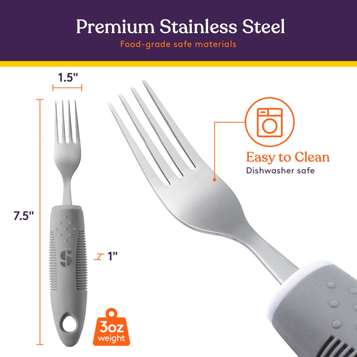 Special Supplies Adaptive Utensils (5-Piece Kitchen Set) Wide, Non-Weighted, Non-Slip Handles for Hand Tremors, Arthritis, Parkinson’s or Elderly Use (Grey)