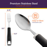 Special Supplies Adaptive Utensils 5-Piece Set Non-Weighted, Non-Slip Handles for Hand Tremors, Arthritis, Parkinson’s or Elderly Use - Stainless Steel Knife, Rocker Knife, Fork, Spoons (Black)