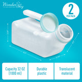 Urinals for Men Spill Proof with Glow in The Dark Screw Cap (Pack of 2) Odor Shield Pee Container Portable Travel Pee Bottles for Men Elderly Car Camping, Male Emergency Toilet 1000ml by Wonder Sky