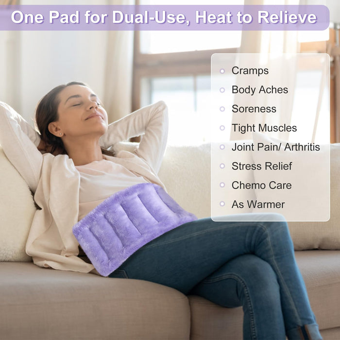 SuzziPad Microwave Heating Pad for Pain Relief, 7x18 Microwavable Heating Pads for Cramps, Muscle Ache, Joints, Neck Shoulder, Bean Bag Moist Heat Pack, Warm Compress, Purple