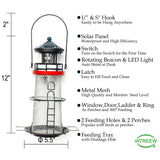 wtreew Solar Lighthouse Bird Feeder with Rotating Beacon - 14" Hanging Mesh Wild Bird Feeders for Eaves, Balcony, Trees, Hooks, Best Bird Feeder Gifts for Bird Lovers,Women,Kids,Elderly(Retro Black)