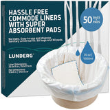 Lunderg Commode Liners with Absorbent Pads - Value Pack Medical Grade 50 Count Universal Fit - Disposable Bedside Commode Liners and Pads for Adult Commode Chairs, Portable & Camping Toilet Bags