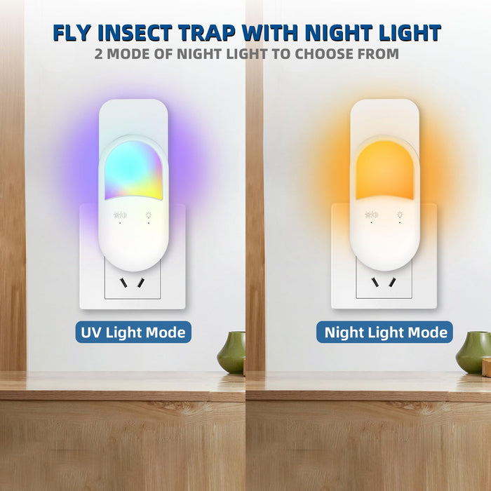 Voraiya® UV Light Flying Insect Trap Plug-in Mosquito Killer Indoor Fruit Flies Gnat Moth Catcher Fly Tapper with Night Light for Home Office (2 Pack)