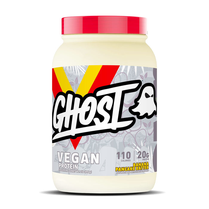 GHOST Vegan Protein Powder, Banana Pancake Batter  - 2lb, 20g of Protein - Plant-Based Pea & Organic Pumpkin Protein - ­Post Workout & Nutrition Shakes, Smoothies, & Baking - Soy & Gluten-Free