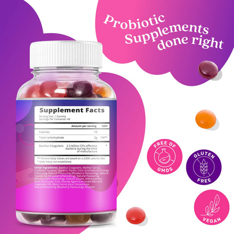 BeLive Probiotic Gummies - Probiotics with 5 Billion CFUs for Digestive Health, Men, Women & Kids - for Immune Support, Sugar Free & Vegan | 60 Ct – Blueberry, Strawberry & Orange