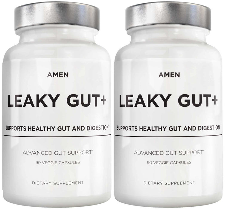 Amen Leaky Gut Supplements - Advanced Formula with Bioavailable L Glutamine, Zinc, Turmeric, Licorice Root - Bowel and Stomach Probiotics & Fermented Prebiotics - Non-GMO - 90 Capsules - (2 Pack)