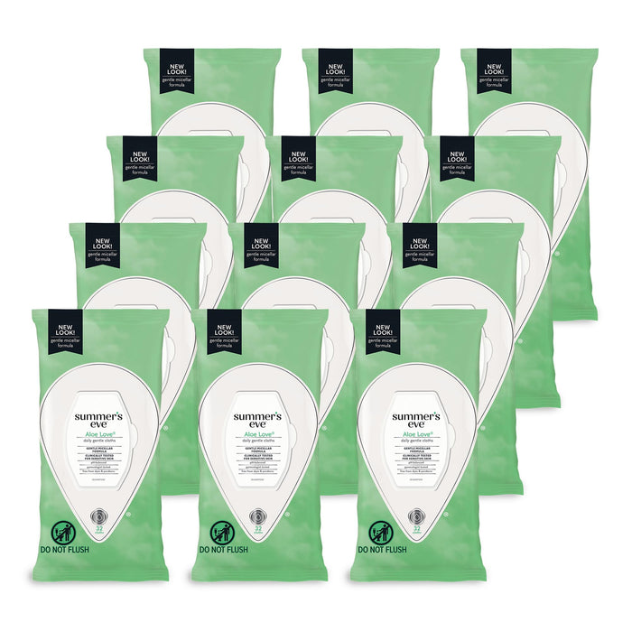Summer's Eve Aloe Love Gentle Daily Feminine Wipes, Removes Odor, pH balanced, 32 Count, 12 Pack