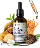 HAPPY FOX Organic Irish Sea Moss Liquid Drops & Mushroom Tincture Seamoss & 7 Adaptogenic Mushroom Extract for Cognitive Support & Immunity Boost - Mushroom Coffee Elixir, Pure Vanilla