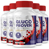 (5 Pack) Gluco Proven Capsules - Gluco Proven Advanced Formula Supplement GlucoProven Pills Tablets Reviews Maximum Strength Pastilla Support All Natural Max Plus Organic Non GMO (300 Capsules)