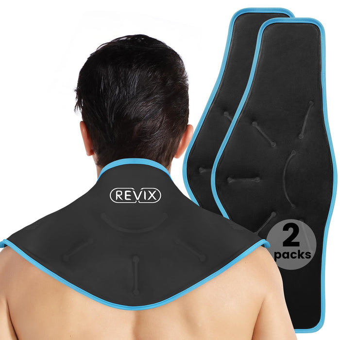 REVIX XL Neck Gel Ice Packs Cervical Ice Packs for Neck Pain Relief, Sports Injuries, Swelling & Inflammation, Hot Cold Gel Packs Reusable for Surgery Recovery, Black 2 Packs