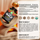 Maju Superfoods 4-in-1 Maca Root Capsules, Organic Black, Yellow & Red Roots w Black Pepper Extract for Absorption (120 ct) | Peru Product, Peruvian Powder, Men & Women Supplement, 60,000 mg