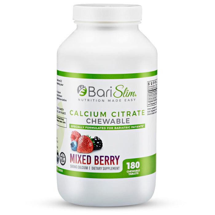 BariSlim Bariatric Calcium Citrate with Magnesium and Vitamin D Tabs - 500 mg of Calcium Citrate Per Serving - Formulated for Patients After Weight Loss Surgery | Mixed Berry (90 Servings)