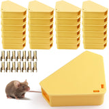 Kittmip 24 Pcs Triangle Mouse Station with Keys, Key Required Mouse Bait Station, Reusable Humane Rodent Box Against Mice Chipmunks Squirrels for Kitchen Living Room Office Warehouse (Yellow)