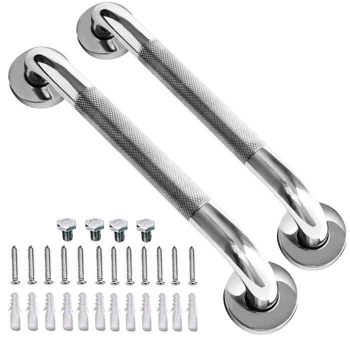 2 Pack 12 Inch Anti Slip Shower Grab Bar Handle, ZUEXT Chrome Stainless Steel Bathroom Grab Bar, Knurled Bathroom Balance Bar,Safety Hand Rail Support,Handicap Elderly Injury Senior Assist Bath Handle