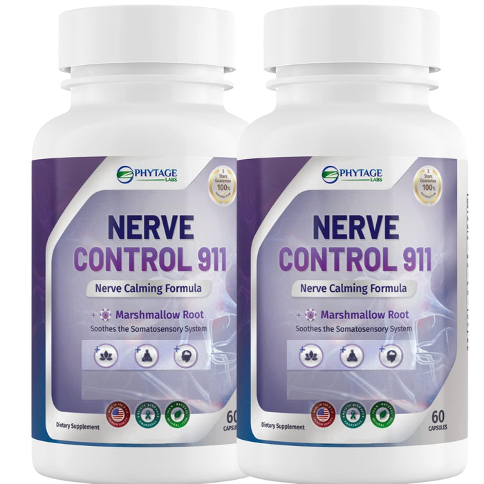 Phytage Labs Nerve Control 911 - Natural Plant Based Nerve Health Supplement Capsules- 2 Pack