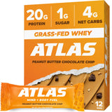 Atlas Protein Bar, 20g Protein, 1g Sugar, Clean Ingredients, Gluten Free (Peanut Butter Chocolate Chip, 12 Count (Pack of 1))